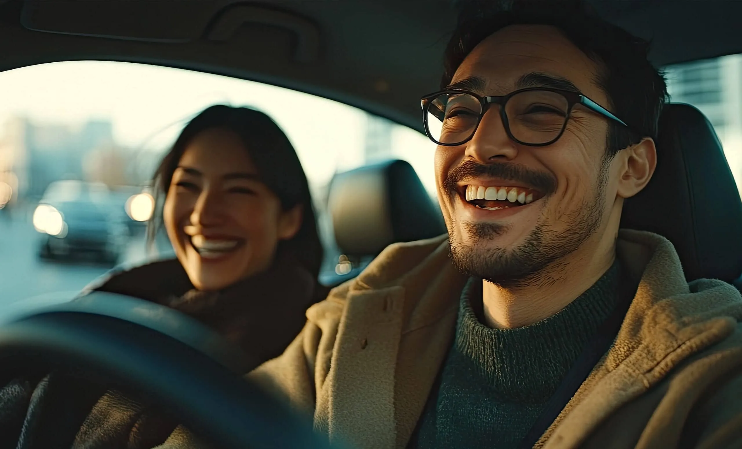 Happy Latte Loans Couple Driving After Title Loan in Texas