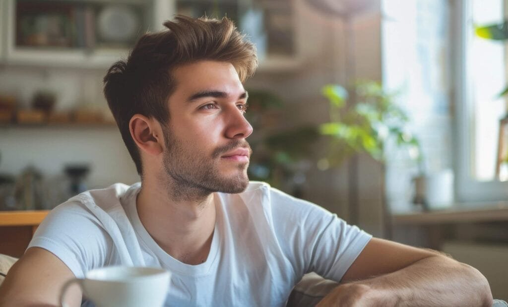 Young Man Drinking Coffee Latte Loans